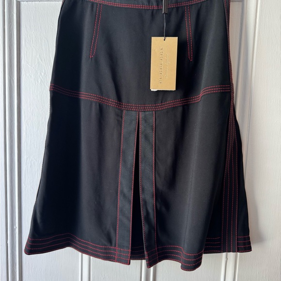 Burberry Black A-Line Skirt with Red Stitching